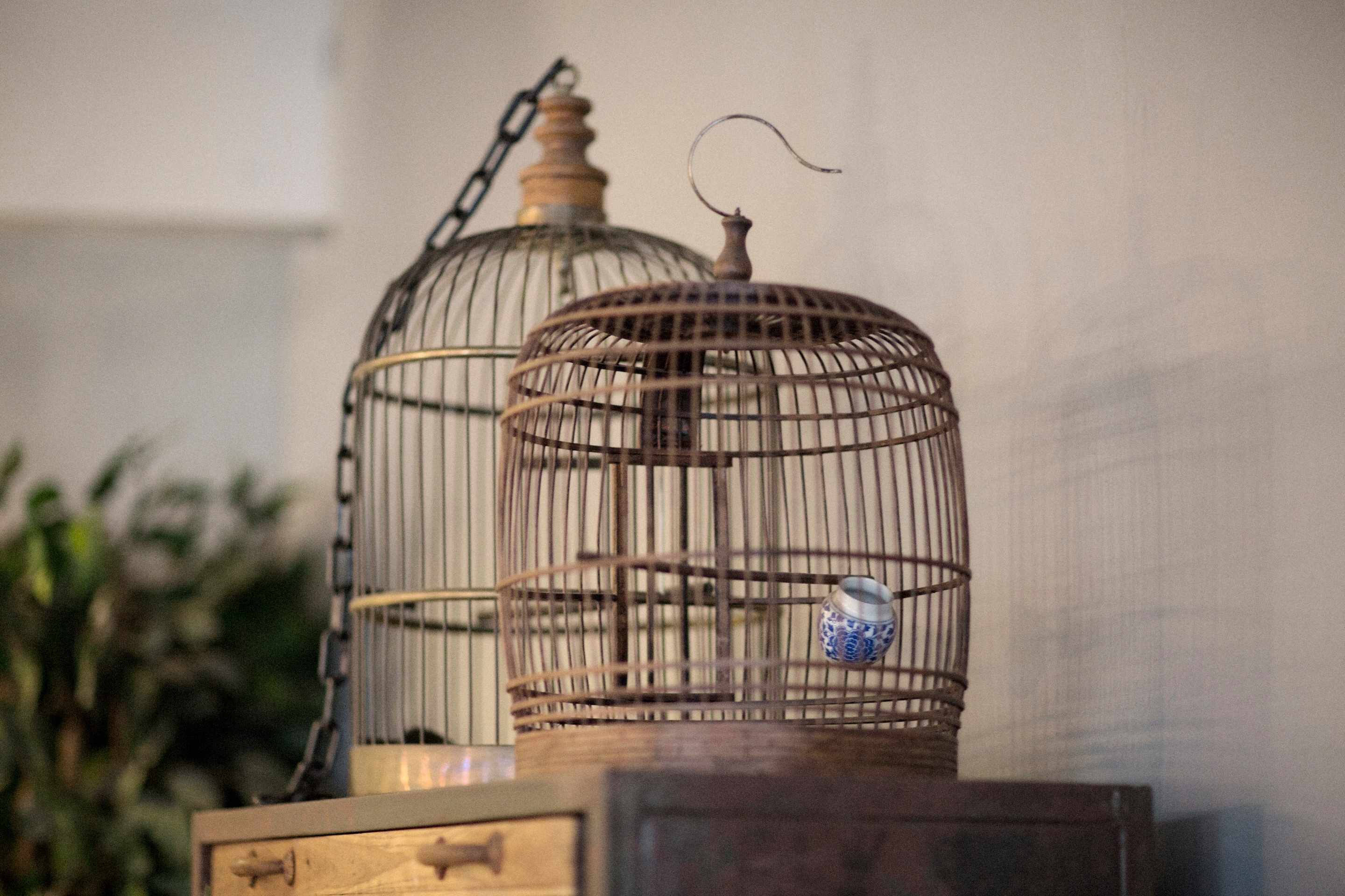 Antique Wood and Metal Bird Cage